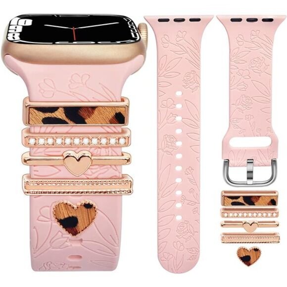 Pink Apple Watch Band with Rhinestone Charms main image 3